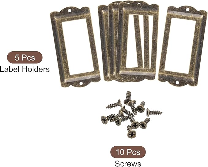 uxcell Metal Label Holders, 85x40mm 5pcs File Name Card Tag Label Holder Frame for Office Library Drawer Cabinet Shelves, Bronze Tone