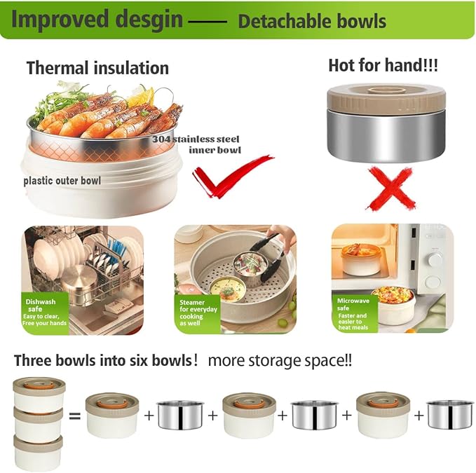 67oz Adults Thermo for Hot Food Kit 2L 9.06in 3 Layer Stainless Steel Vacuum Soup Food Thermo Hot Food Jar Bento Box for Men, Women, Suitable Insulated Lunch Box for 12+ Camping, Office & Travel Use