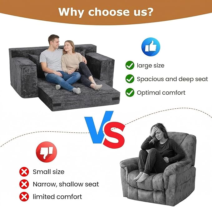 Convertible Sofa Bed, 5 in 1 Small Boneless Couch Pull Out Loveseat Sleeper Sofa,Corduroy Futon Couch Folding Mattress with 4 Pillows for Living Room Bedroom Lounge (No Assembly)