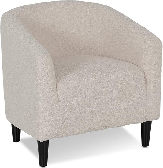 Athena Collection Modern Barrel Accent Chair, Furry Cozy Reading Arm Chair for Adults, Soft Comfy Upholstered Sofa Armchair for Corner, Living Room, Bedroom, Reception Room, Grey
