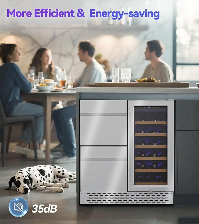 30'' Outdoor Wine and Beverage Refrigerator 120 Cooler, 2 Drawer Dual Zone Wine Fridge with Intelligent Control Advanced Compressor Under Counter Freestanding for Patio Bar Cabinet