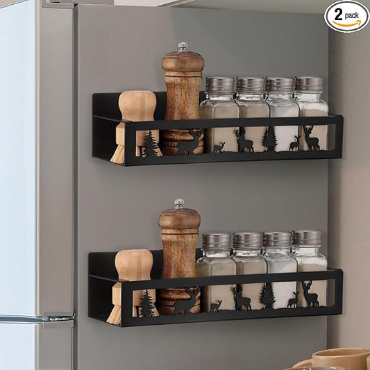 2 Pack Deer Magnetic Spice Rack for Refrigerator Metal Magnet Basket Shelf for Fridge Seasoning Storage Organizers Home Decor Kitchen Accessories