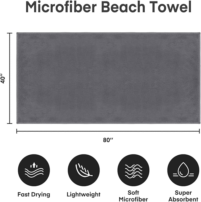 Bath Sheet Towels Set of 2, Extra Large Microfiber Towel for Adult, 40" x 80",Oversized, Soft Super Absorbent Fast Drying, Perfect for Shower, Sauna, Gym, Beach, Sport, Fitness, Yoga, Grey