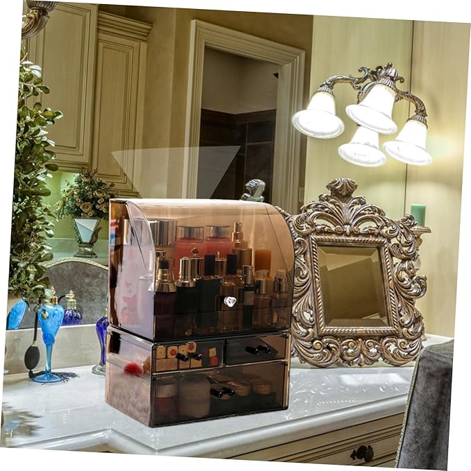 Baluue Tabletop Acrylic Storage Box for Cosmetics Makeup Organizer Cover Large Capacity Drawer Type for Dressing Tables and