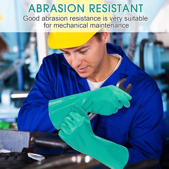 10 Pairs Chemical Resistant Gloves Heavy Duty Thick Nitrile Gloves Bulk for Cleaning, Resist Household Acid, Alkali and Oil (Medium)