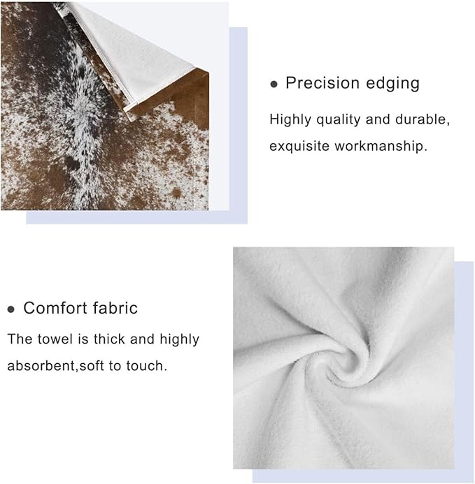 Western Cow Print Bath Towels Set,Absorbent Soft 3 Piece Brown Farm Cowhide Animal Fur Pattern Towels for Bathroom,1 Bath Towel 1 Hand Towel 1 Washcloth,Quick Dry Decoractive Bathroom Towels