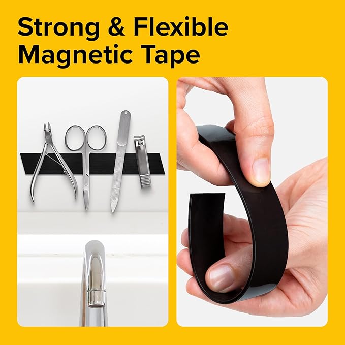 Super Sticky Magnetic Tape (15 feet x 1/2 inch) - Stong Magnet Strip with Adhesive Backing for DIY & Crafts - Easy to Cut and Mount on Fridges, Whiteboards & More