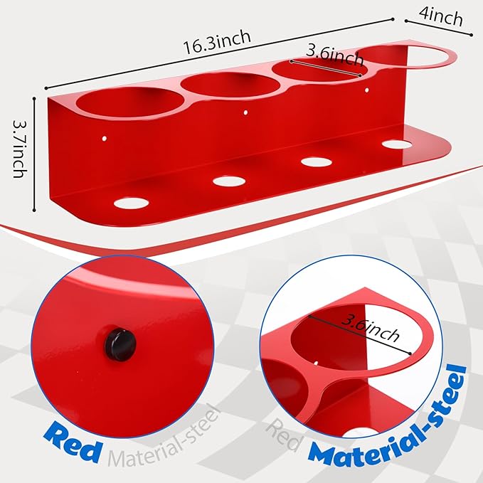2 Pcs All Purpose Steel Spray Bottle Holder Heavy Duty Can Holder Rack Organizer Easy Install Wall Mount Paint Spray Bottle Organizer Storage Rack for Garage Home Workspace(Red,4 Holes)