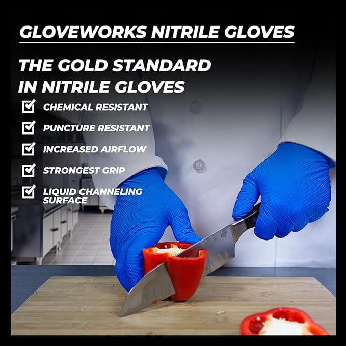 GLOVEWORKS HD Royal Blue Nitrile Industrial Disposable Gloves, 6 Mil, Latex-Free, Raised Diamond Texture, Large, Box of 100
