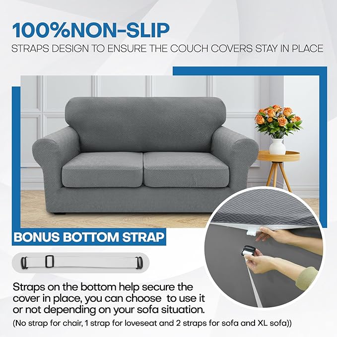 XINEAGE 2025 New 4 Pieces Extra Large Couch Covers for 3 Cushion Sofa Super Stretch Sofa Cover for 3 Large Seat Cushion Universal Slip Cover for Living Room (Light Gray), 91"-110"(3 Cushions)