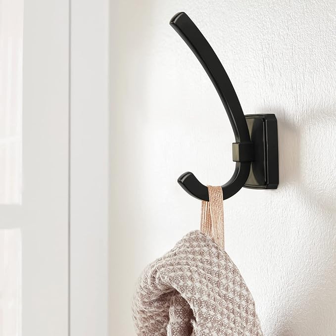 TUNNY Coat Hooks Square Base Wall Hanging -Black Coat Hooks, 5 Pack, for Entry Shoe Cabinet, Wardrobe Bathroom Bedroom Furniture Hardware