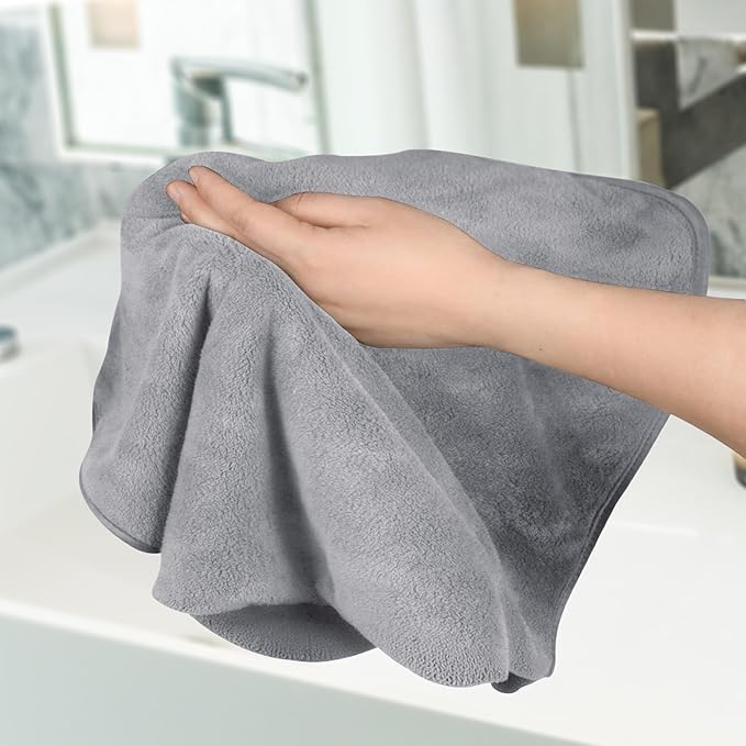 Avalon Towels Microfiber Salon Towel - Grey Hand Towels Bulk 24 Pack - Lint Free Fleece Microfiber Hand Towel, Soft & Ultra-Absorbent Ideal for Facial Spa & Gym Work Out 16"x26" (Not Bleach Proof)