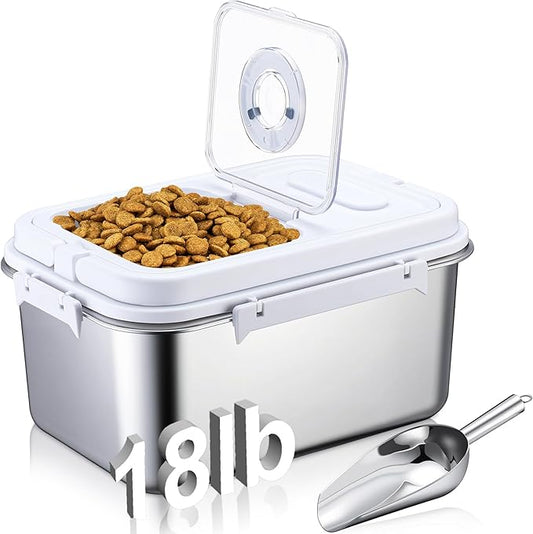 Honeydak 14.76 x 10.4 x 7.28 Inches Stainless Steel Dog Food Storage Container with Silicone Airtight Lid with Scoop Metal Pet Dog Cat Food Storage Container Keep Fresh Easy to Clean