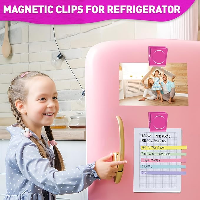 Grtard Strong Magnetic Clips, 2.2 Inch Extra Large Magnetic Clips Heavy Duty, 4Pack Magnet Clip for Fridge, Clip Magnets for Refrigerator, Whiteboard, Classroom, Kitchen, Office Organizer (Pink)
