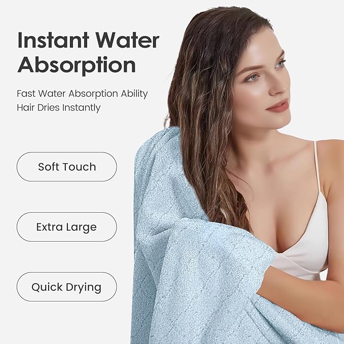 Bath Towels Pack of 2, 30 in x 60 in, Large Microfiber Bath Towel Set, Ultra Soft, Super Absorbent, Fast Drying, Use for Sauna, Sport, Travel, Fitness, SPA, Yoga,Coral Fleece -Light Blue