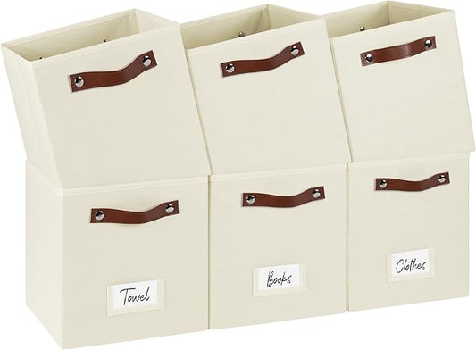 6-Pack Storage Cubes with Handles & Label Holders Basket, Closet Cube Home Organizer Bins(Beige, 10.5*10.5*11 inch)
