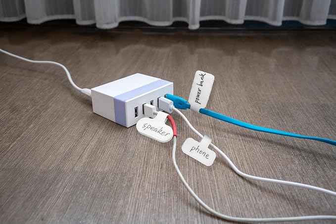 32 Write On Wire Labels - White, 1.2" x 0.63" for Electronics & Computers Cable Management