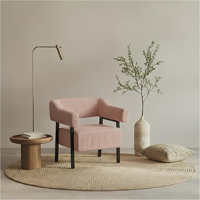 Premium Pink Corduroy Accent Chair - High-Back Upholstered Armchair with Black Legs