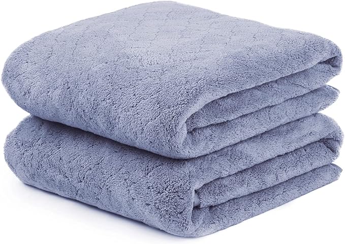 Microfiber Bath Towels, Ultra Soft, Super Absorbent, Fast Drying, No Fading, Large Body Towel Set for Shower, Gym, Suana, Sport, Travel, Fitness, SPA,Yoga (Coral Fleece Blue, 30 in x 60 in)