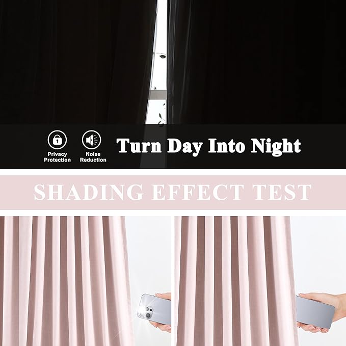 Vision Home Soft Pink Pinch Pleated Full Blackout Curtains Linen Blended Room Darkening Curtain Panels 72 inch for Living Room Bedroom Thermal Insulated Pinch Pleat Drapes with Hooks 40" Wx72 Lx2