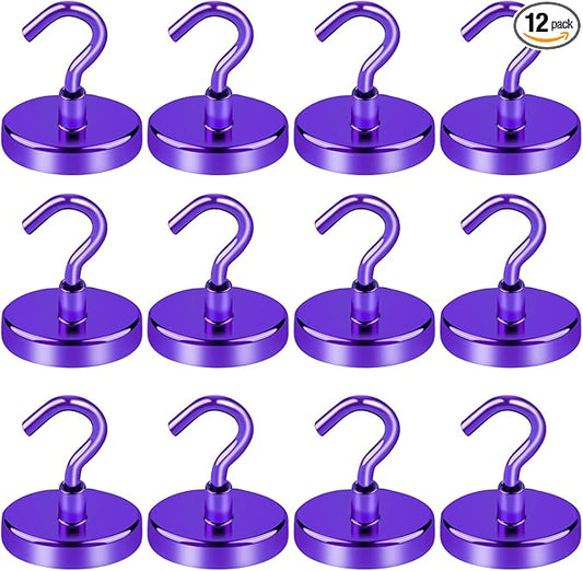 LOVIMAG Magnetic Hooks for Cruise Cabins, Cruise Essentials Must Haves, Cruise Magnets, Magnetic Key Holder, Strong Magnetic Hooks for Hanging, Fridge, Grill -12 Pack, 120lbs, Purple