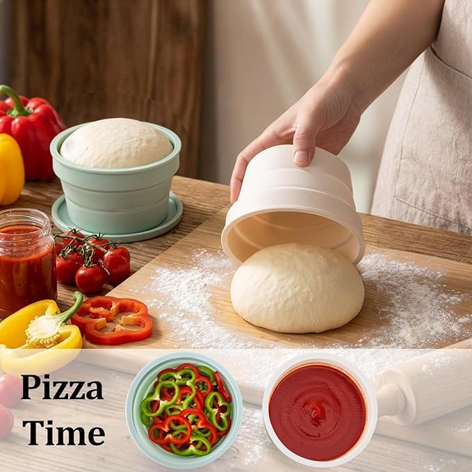 Lawei 4PCS Collapsible Pizza Dough Proofing Box with Lids, Food Grade Silicone Pizza Bread Dough Fermentation Bowls, Individual Stackable Dough Proofing Storage Containers for Baking, Dishwasher Safe