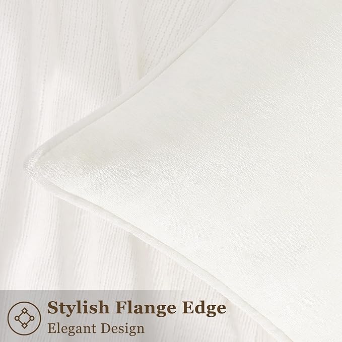 decorUhome Spring Couch Euro Sham Throw Pillow Covers 24x24 Set of 2, Decorative Soft Velvet Modern Cozy Chenille Pillow Cases with Elegant Design for Sofa Bed Living Room Home Decor, Cream White