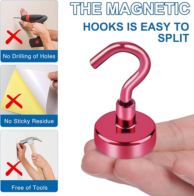 LOVIMAG Red Magnetic Hooks for Cruise Cabins, 120LBS Cruise Essentials Must Haves, Cruise Magnets, Magnetic Key Holder, Strong Magnetic Hooks for Hanging, Fridge, Grill -12 Pack