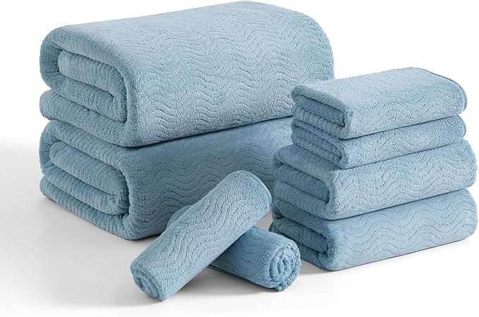 8 Piece Bath Towel Set — 2 Oversized Large Bath Sheet,2 Hand Towels,4 Washcloths — Ultra Soft Bath Towel Set for Bathroom Hotel Gym Spa,Highly Absorbent Quick Dry Bathroom Towel Collections,Turquoise