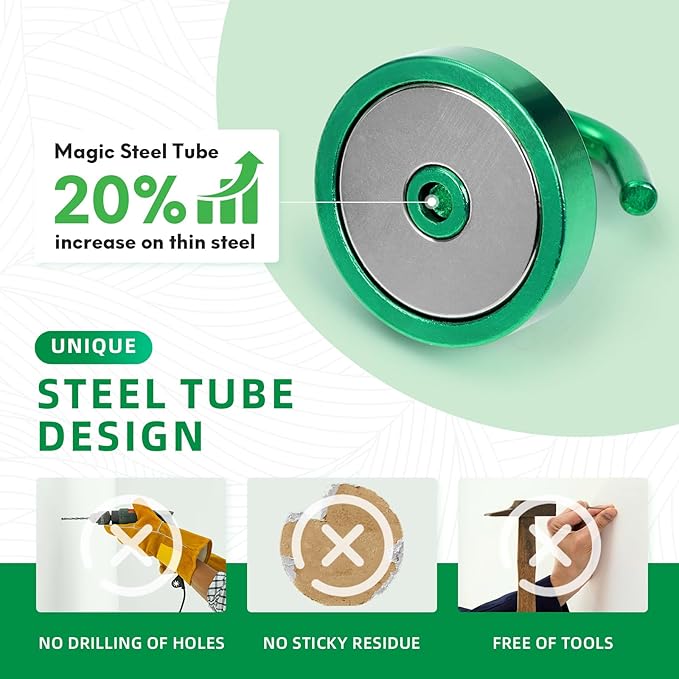 Neosmuk Magnetic Hooks, Cruise Ship Essentials, 120lb+ Heavy Duty Magnetic Hooks for Cruise Cabins, Refrigerator, Grill, Hanging, and Travel | Extra Strong Must-Haves Magnet Hook,Green