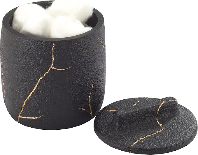 Nicole Miller - Covered Jar, Resin Countertop Accessories, Dorm Room Essentials (Sydney Collection, Black/Gold)