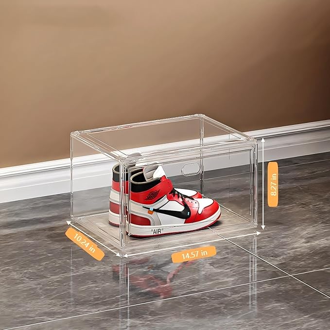 Extra Large Clear Acrylic Shoe Boxes with Magnetic Doors - Stackable Sneaker Display Case for Shoes Storage, Side Opening Dust Proof Organizer Containers for sneakers, Boots, Purses