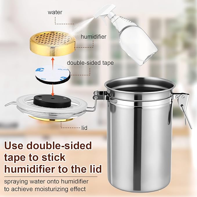 3 Pcs 34 oz Stainless Steel Container with Hygrometer & Humidifier Kitchen Food Storage Jar with Sealed Lid Airtight Coffee Canister for Coffee Bean, Tea, Candy, Snacks, Cereal Storage