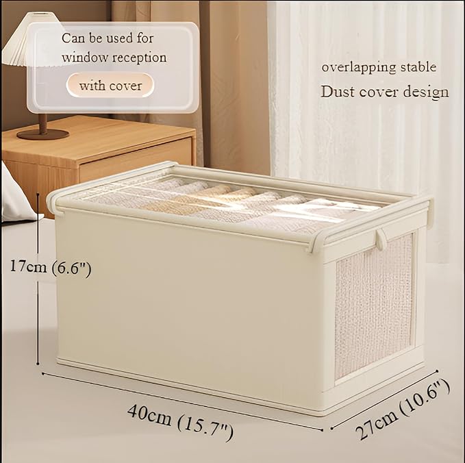 4-Pack Cotton Linen Storage Boxes with Lids | Breathable Closet Organizers for Clothes, Blankets & Seasonal Items | Eco-Friendly Home Storage Solutions