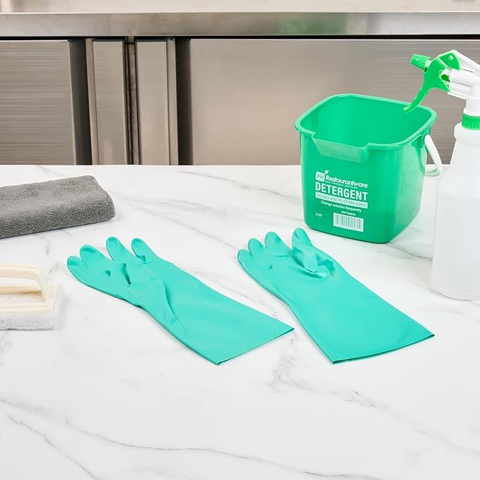 Clean Tek Professional 15 Mil Small Cleaning Gloves, 1 Pair Of Long Cuff Gloves - Flock Lining, No-Powder, Green Nitrile Chemical Tolerant Gloves, No-Latex, Heavy-Duty Tasks