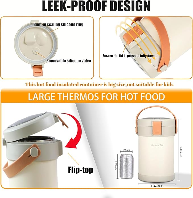 67 oz Adults Thermo for Hot Food 2L 9.06 in 3 Layer Stainless Steel Vacuum Soup Food Thermo Hot Food Jar Bento Box for Men, Women, Suitable insulated Lunch Box for 12+ Camping, Office & Travel Use