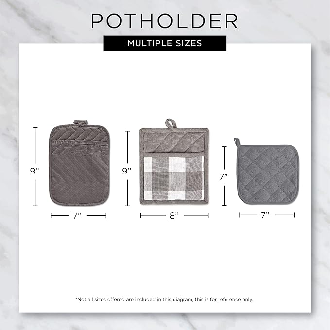 DII 100% Cotton Solid Chambray Kitchen Set, Potholders, Stone, 2 Piece