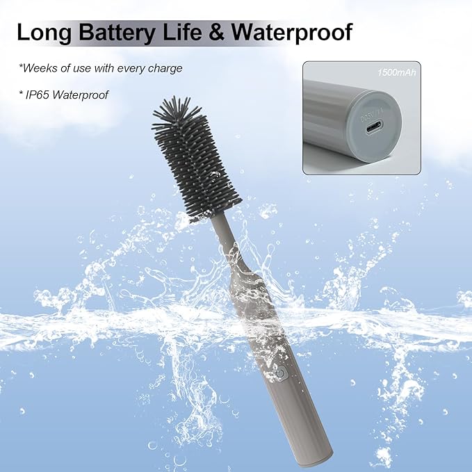 Electric Cleaning Brush with Electric Bottle Cleaner Set and Straw Brush,Suitable for Kitchen Brush and Baby Bottle Brush.Waterproof IPX65(Gray)
