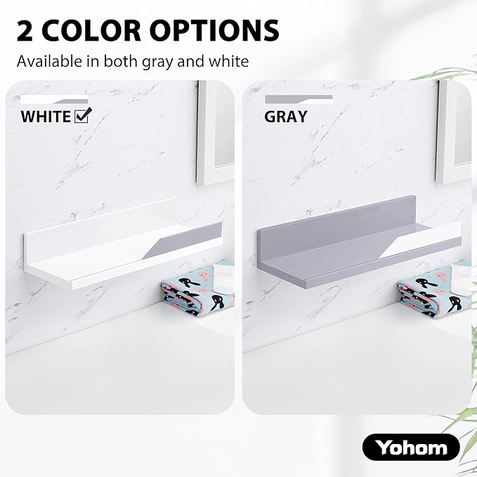 YOHOM White Floating Adhesive Bathroom Wall Storage Shelf No Drilling Display Ledge Organizer for Shower Caddy Kitchen Holder 14.96inch