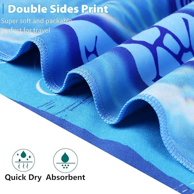 Microfiber Thin Beach Towel Lightweight Oversized 71x32 Extra Large Sand Free Towels Quick Dry for Travel Pool Camping Sports Beach Accessories Vacation Essential Gift Turtle