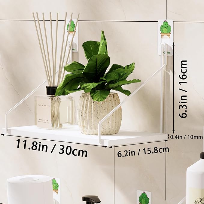 Elevate Your Space with Rustic Wood Floating Shelves Set of 3- Perfect for Bedroom, Living Room, Bathroom, and Kitchen Decor - Easy Installation, No Drilling Needed! White