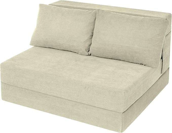 Sofa Bed Foldable Mattress ，Folding Sleeper Sofa Chair Bed Floor Mattress with Pillow for Living Room Home Office (Off White- Corduroy, Twin XL)