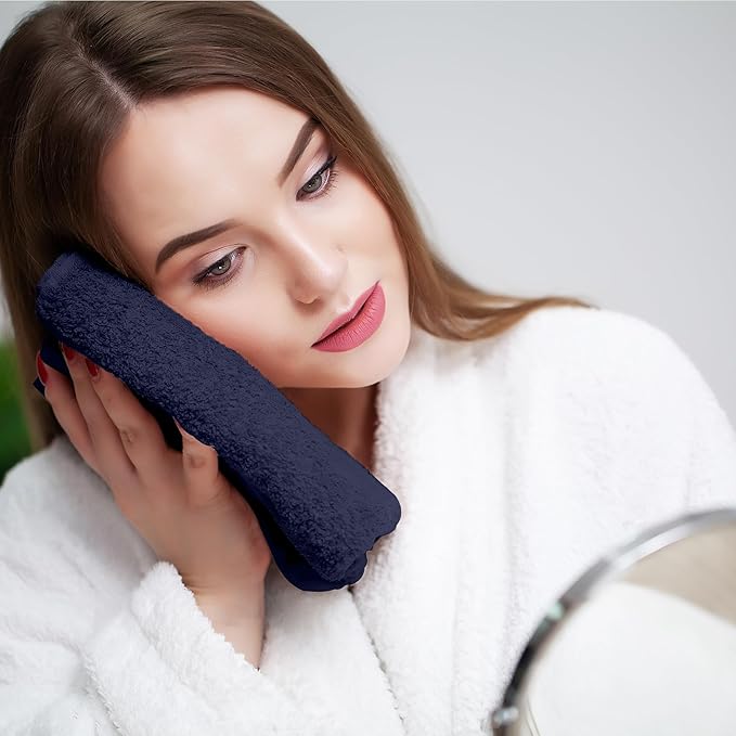 Face Towels Pack of 12 – 100% Cotton Wash Cloths (12x12 inch) – Soft, Quick Dry & Highly Absorbent Hand Towels for Bathroom, Spa, Gym, Kitchen and for Daily Use - (Navy Blue)