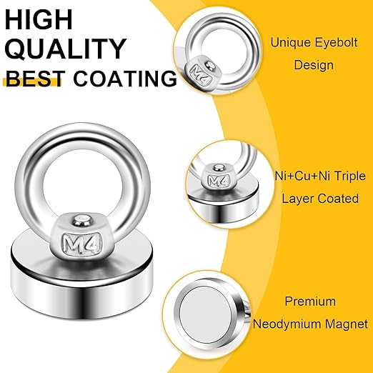 DIYMAG Magnetic Hooks, Heavy Duty Rare Earth Neodymium Magnet Hooks with Countersunk Hole Eyebolt for Home, Kitchen, Workplace, Office and Garage, Pack of 10