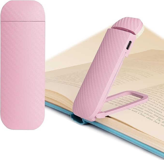Book Reading Light, Rechargeable Clip on Booklight, Eye Caring 3 Color Temperatures & 5 Brightness Levels, Night Use for Bed, Long Lasting, Reading at Night in Bed, Pink