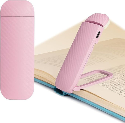 Book Reading Light, Rechargeable Clip on Booklight, Eye Caring 3 Color Temperatures & 5 Brightness Levels, Night Use for Bed, Long Lasting, Reading at Night in Bed, Pink