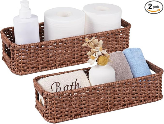 Water-Resistant Toilet Paper Basket: Tank Topper Organizer Brown Handwoven Modern Natural Style