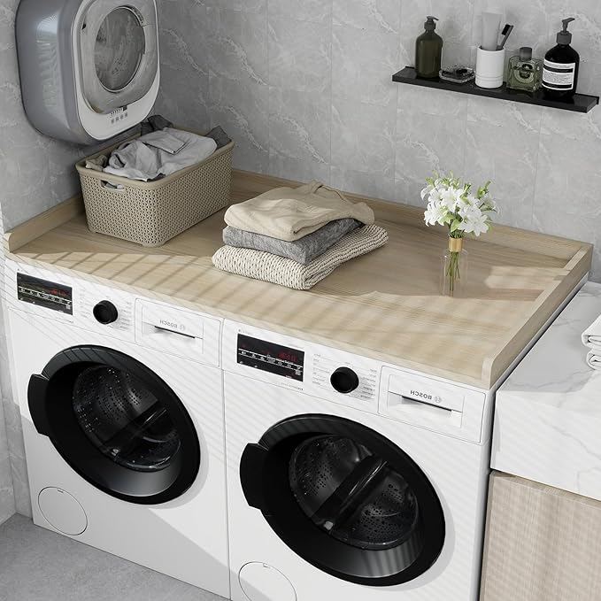 Washer Dryer Countertop, 54" Width * 27.4” Depth Washer and Dryer Covers for The Top for Laundry Room Organization, Washer and Dryer Countertop Shelves, Oak
