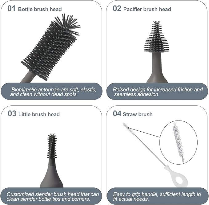 Electric Cleaning Brush with Electric Bottle Cleaner Set and Straw Brush,Suitable for Kitchen Brush and Baby Bottle Brush.Waterproof IPX65(Gray)