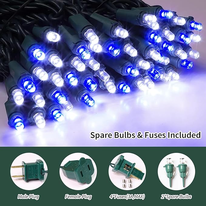 LAMPHOME Blue White Christmas Lights Outdoor, 21.6FT 100 Led Plug in Mini Fairy String Lights Green Wire,Waterproof Christmas Tree Light for Indoor Outside Bedroom Party Wedding Independence Day